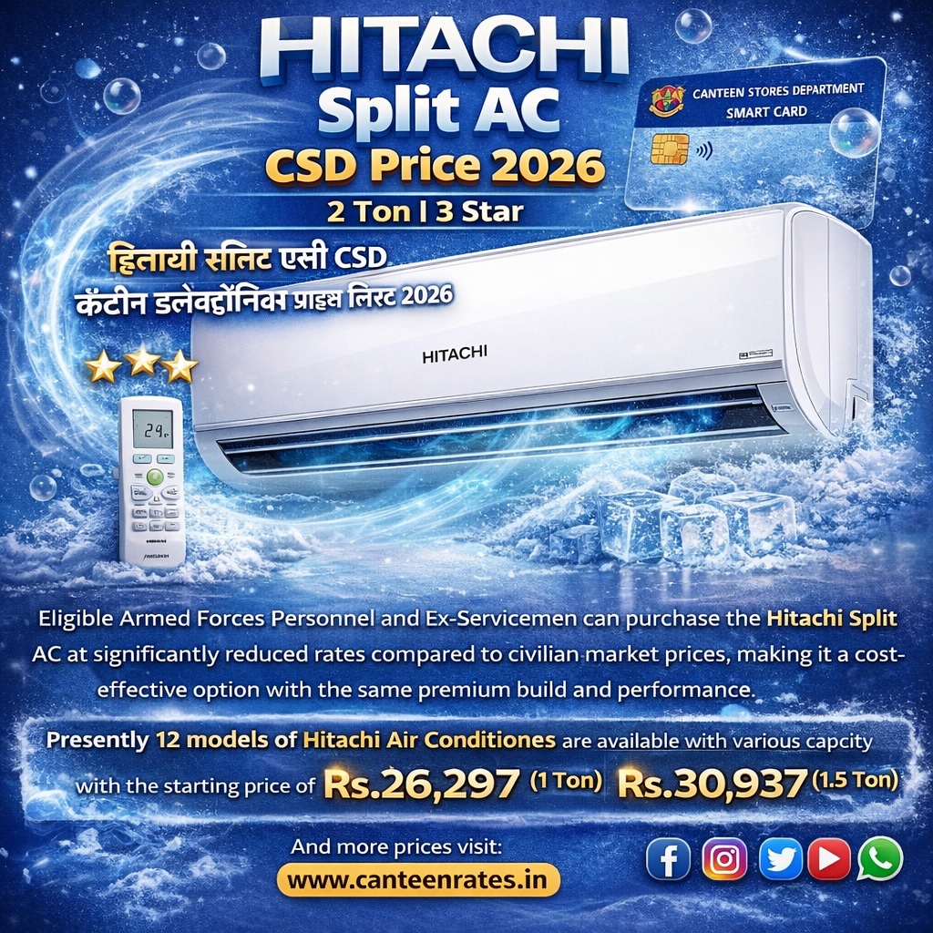Hitachi Split AC Price List in CSD AFD Portal 2026