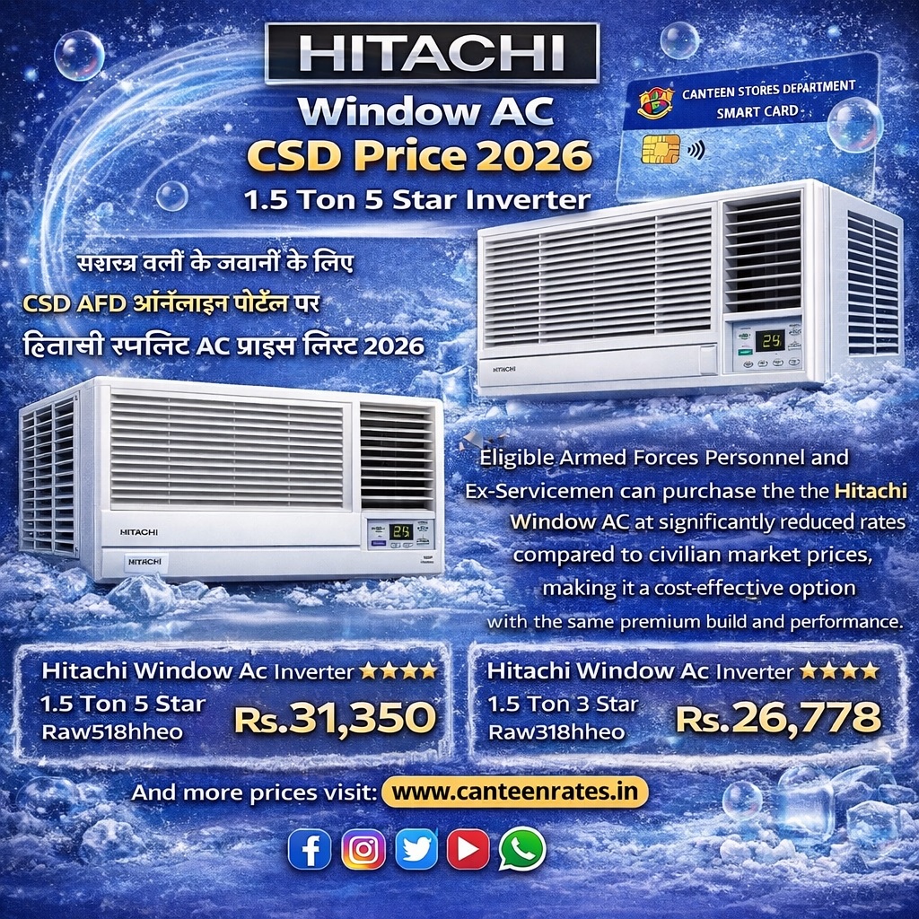 Hitachi Window AC Price List in CSD AFD Portal 2026