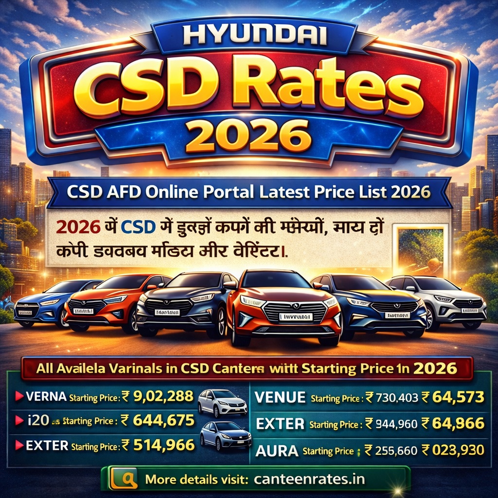 Hyundai car CSD Price list 2026