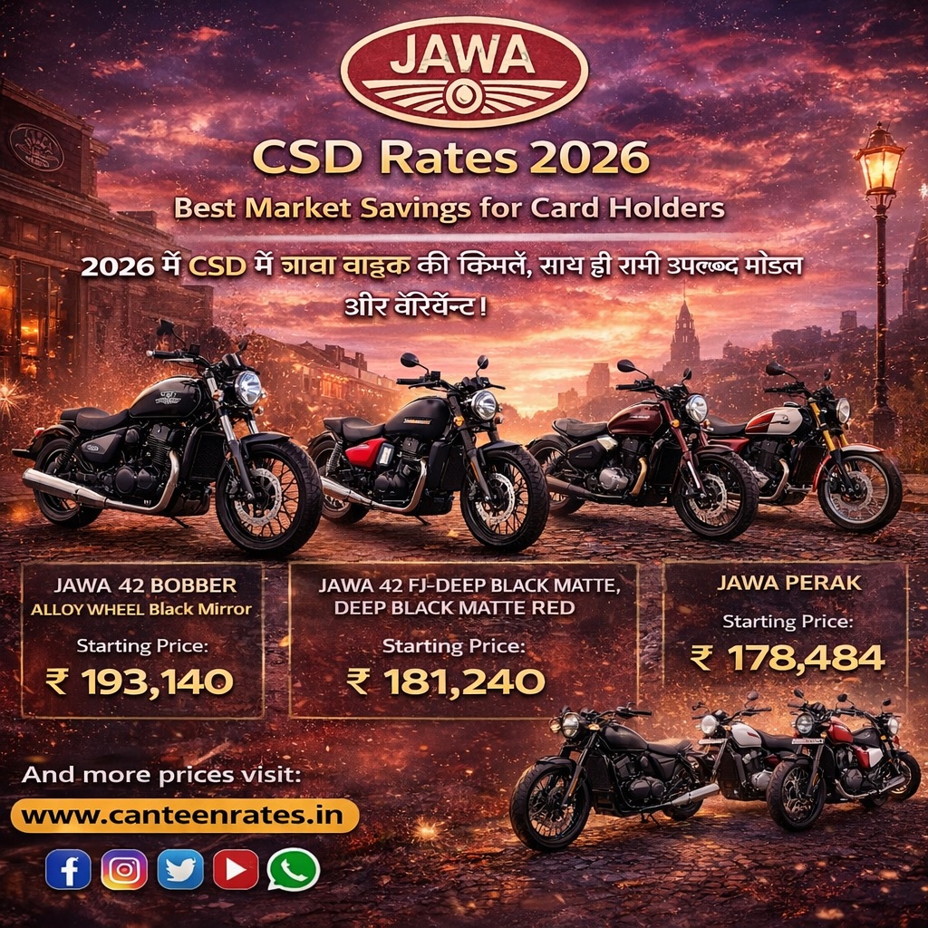 Jawa bike price list in CSD Canteen 2026