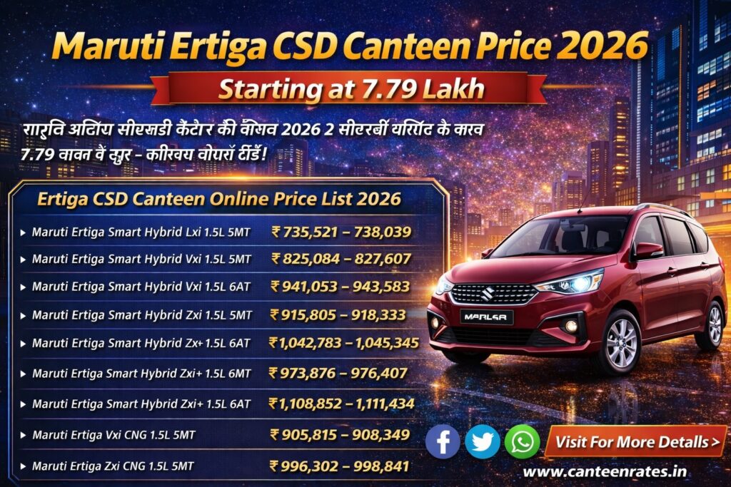 Maruti Ertiga CSD Canteen Online Price 2026