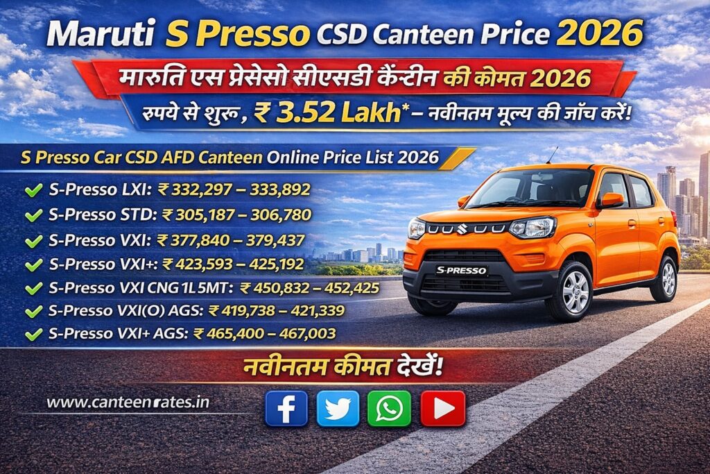 Maruti S Presso 2026 CSD Canteen Price