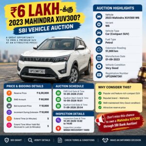 Mahindra XUV300 W6 for ₹6 Lakh SBI Auction Sep 2026