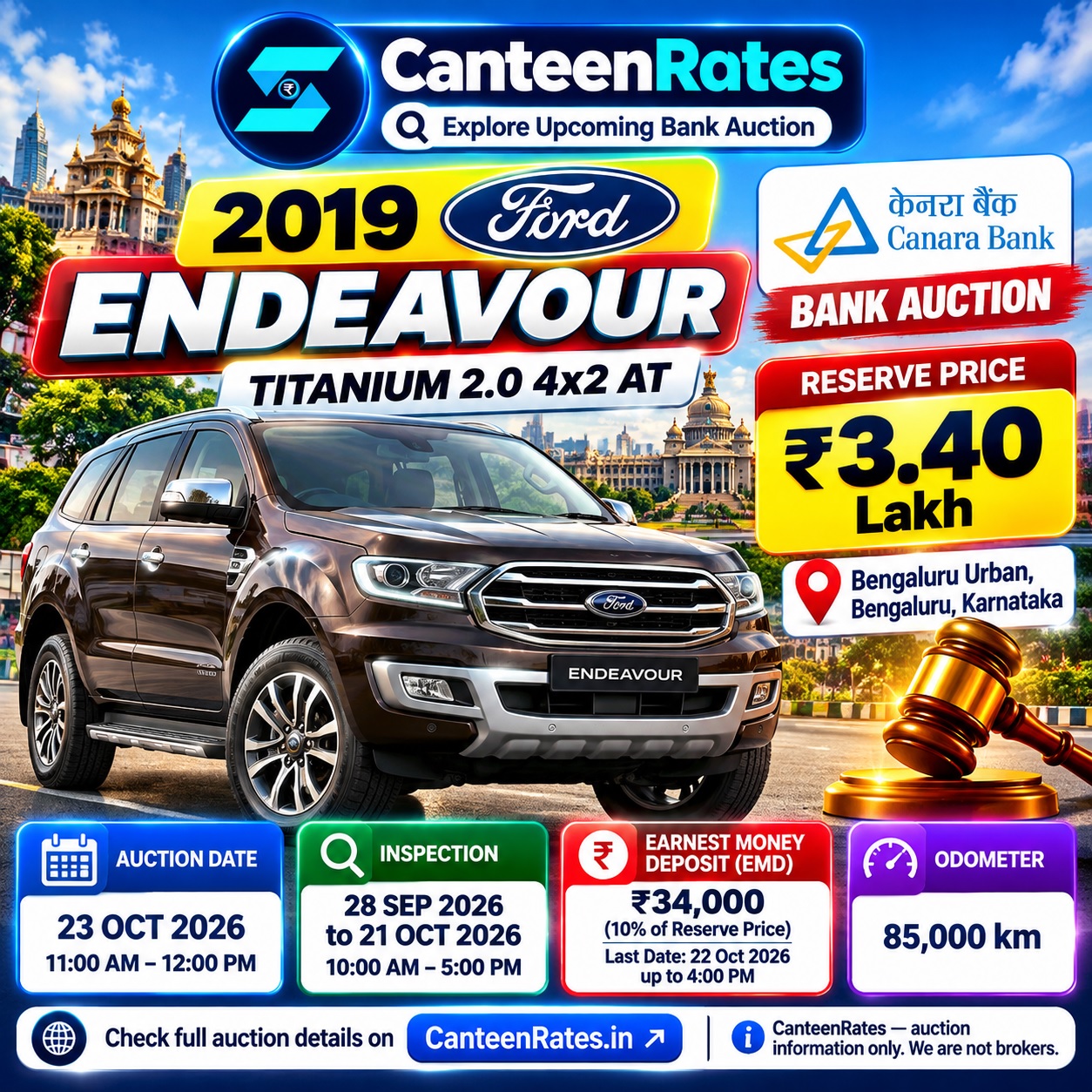 2019 Ford Endeavour Titanium Canara Bank Auction in Bengaluru
