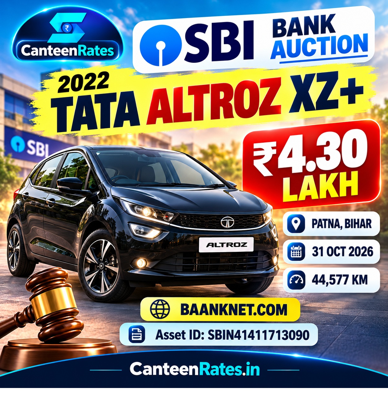 2022 Tata Altroz XZ+ SBI Bank Auction in Patna – ₹4.30 Lakh