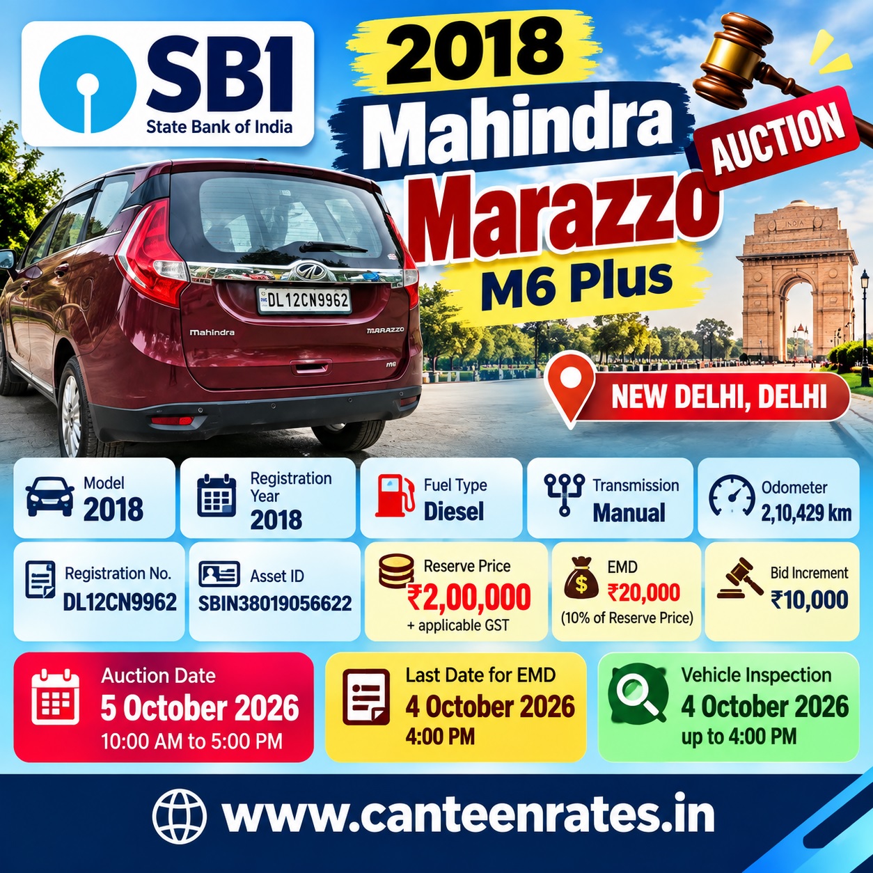 Mahindra marazzo car auction sale Oct 2026