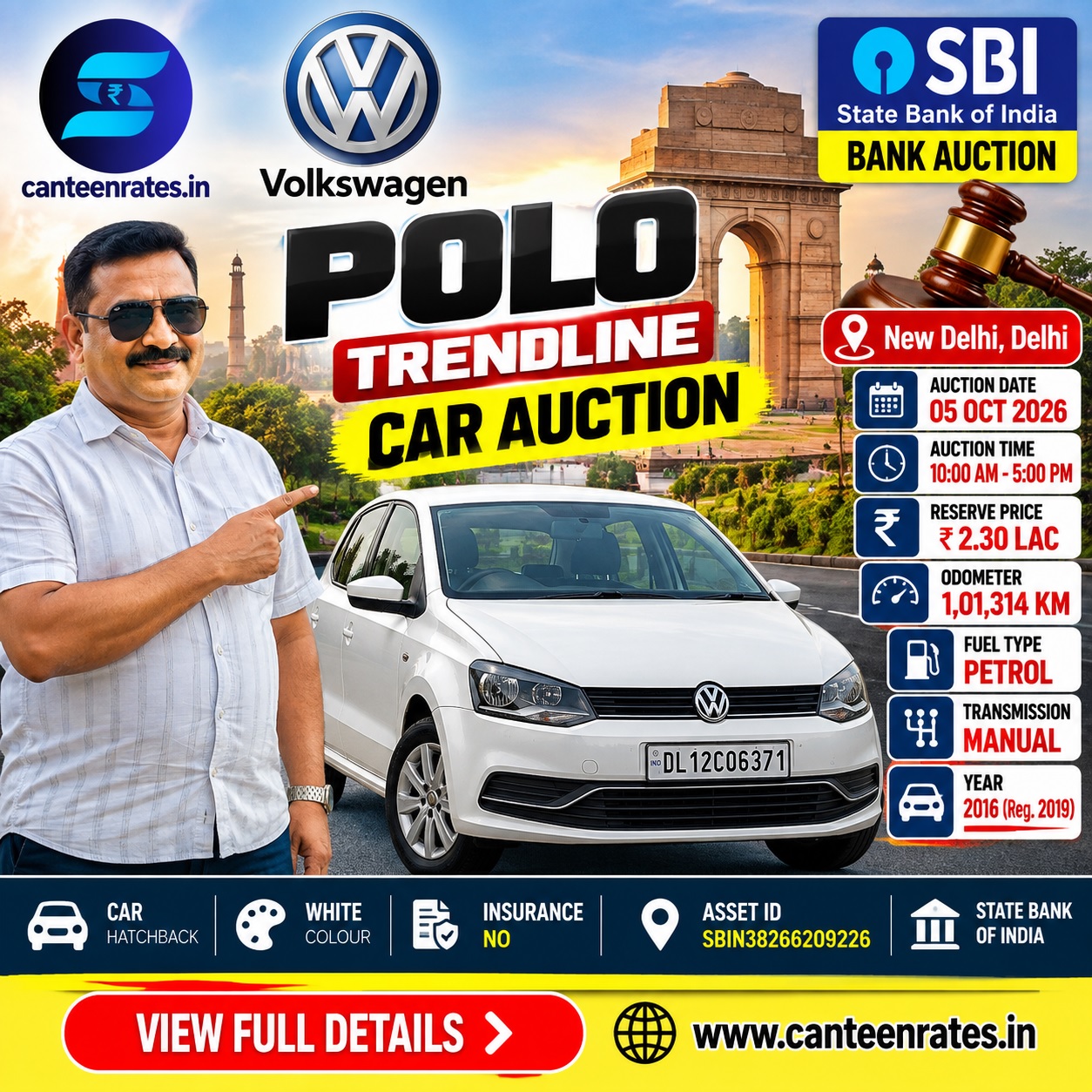 Volkswagen Polo car Auction Sale Delhi Oct 2026
